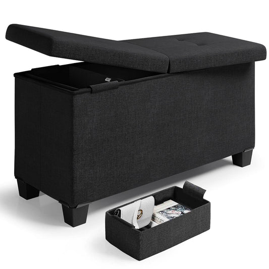 Storagebud Ottoman Storage Bench, Linen 30" Ottoman with Storage, Black