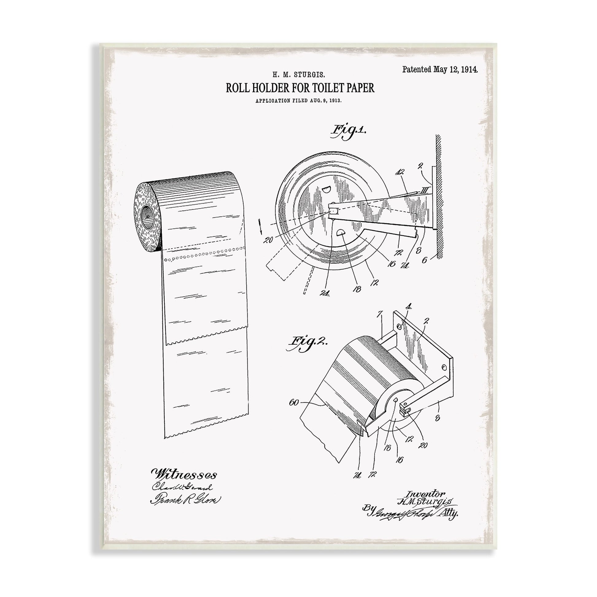 Stupell Industries Vintage Toilet Paper Holder Diagram Bathroom Blueprint , 13 x 19, Design by Kelly Donovan