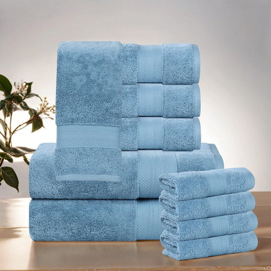 Superior Aria Turkish Cotton 10-Piece Towel Set, Ultra Soft Heavyweight Towels, Dusty Aqua