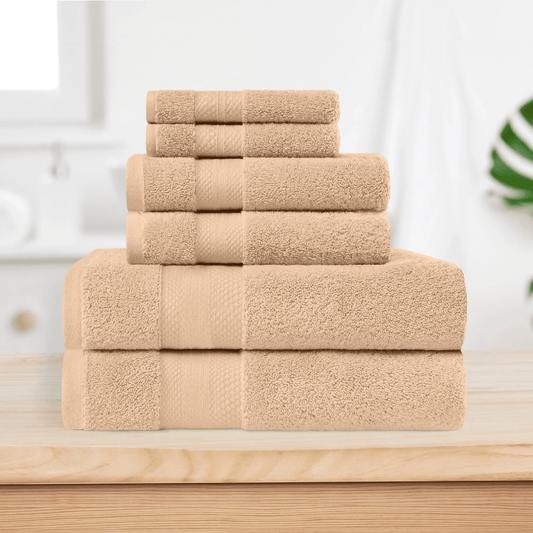 Superior Aria Turkish Cotton 6-Piece Towel Set, Ultra Soft Heavyweight Towels, Hazelnut