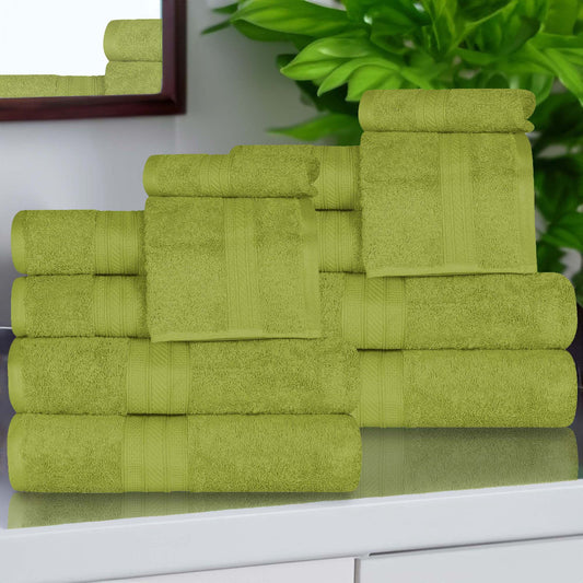Superior Atlas Cotton Heavyweight 12 Piece Towel Set, Green Essence