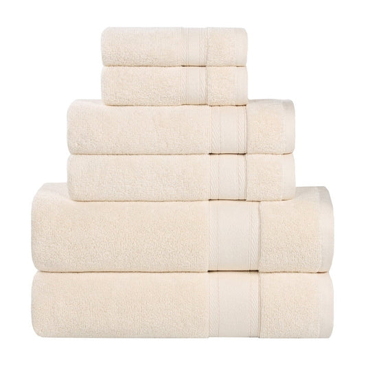 Superior Belmont 6 Piece Zero Twist Towel Set, Ultra Soft Cotton Towels, Ivory