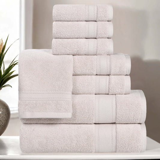 Superior Belmont 8 Piece Zero Twist Towel Set, Ultra Soft Cotton Towels, Silver