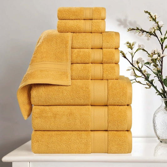 Superior Belmont 9 Piece Zero Twist Towel Set, Ultra Soft Cotton Towels, Gold