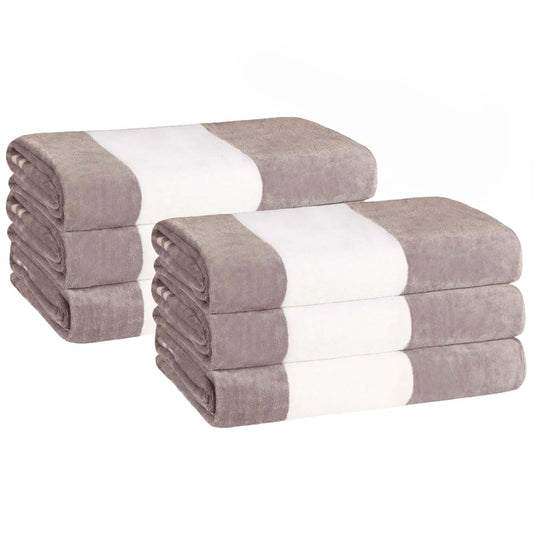 Superior Cabana Striped 6-Piece Oversized Cotton Beach Towel Set, Light Grey
