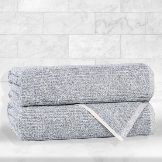 Superior Destin Viscose 2 Piece Cotton Blend Bath Towel Set, Medium Weight Soft Towels, Denim Blue