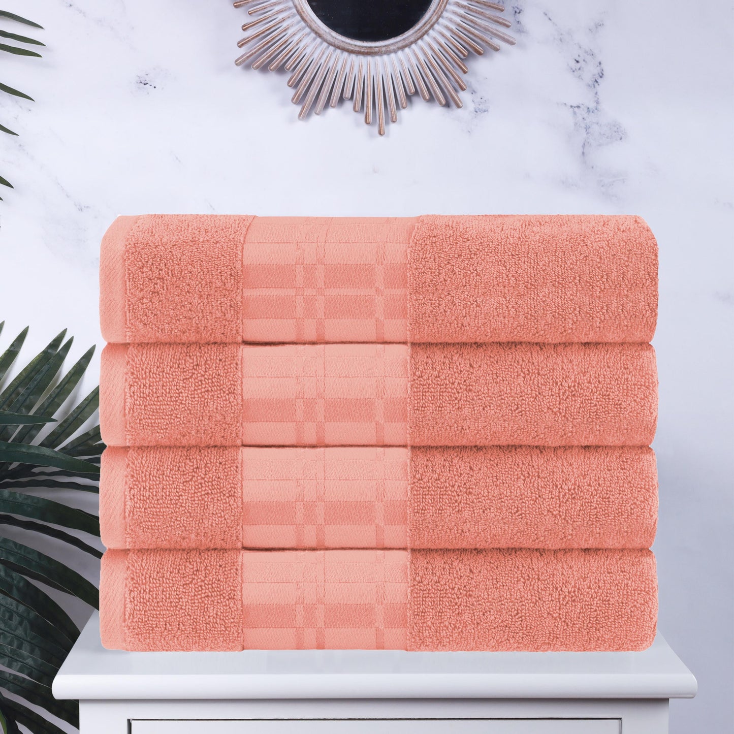 Superior Larissa Cotton Embroidered Bath Towel Set of 4, Coral
