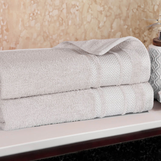 Superior Hays 2 Piece Cotton Plush Bath Towel , Ultra Soft Absobent Towels, Platinum