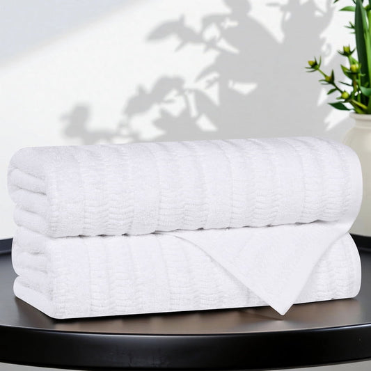 Superior Mika Smart Twist Cotton Medium Weight Bath Towels, Set of 2, Quick Dry Towels, White