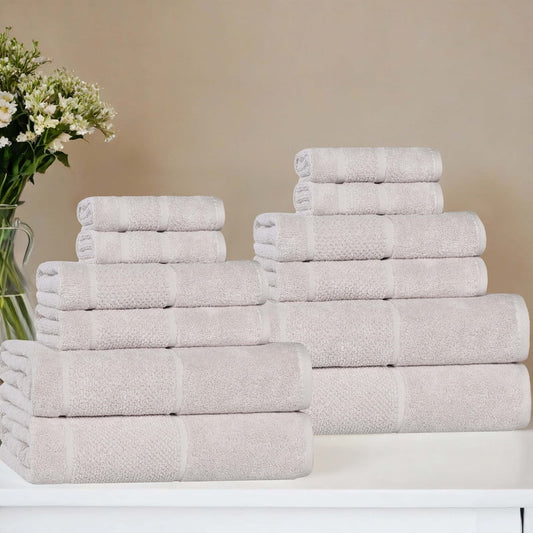 Superior Mile Smart Twist Cotton Medium Weight 12 Piece Towel Set, Ultra Absorbant Towels, Silver