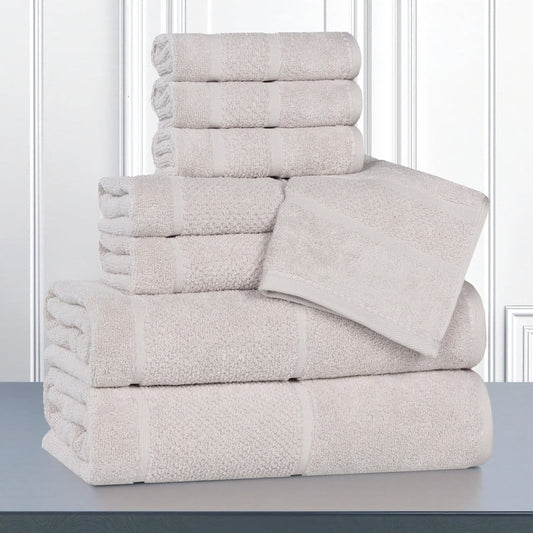 Superior Mile Smart Twist Cotton Medium Weight 8 Piece Towel Set, Ultra Absorbant Towels, Silver