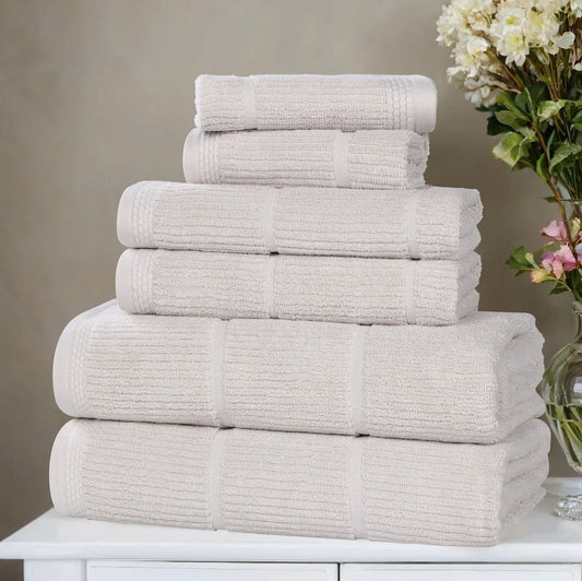 Superior Milo 6 Piece Smart Twist Cotton Towel Set, Medium Weight Ribbed Design Towels, Silver