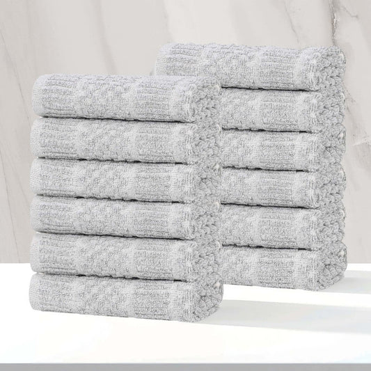 Superior Naples Viscose Cotton Blend Medium Weight Face Towels Washcloths, Set of 12, Platinum