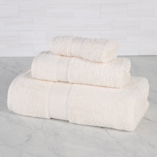 Superior Oregon Organic Cotton 3 Piece Towel Set, Soft Medium Weight Towels, Ivory
