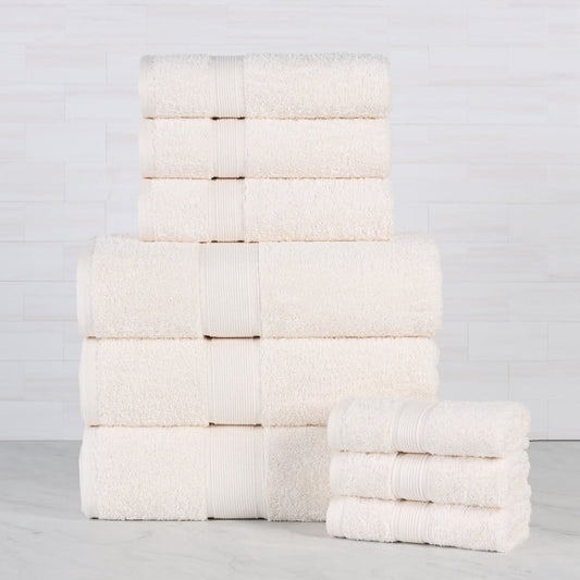 Superior Oregon Organic Cotton 9 Piece Towel Set, Soft Medium Weight Towels, Ivory