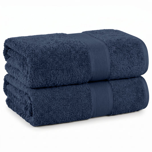 Superior Oregon Organic Cotton Medium Weight Bath Towels, 2-Piece Set, Navy Blue
