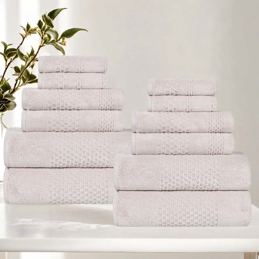 Superior Playa Zero Twist Cotton Solid Waffle Textured 12 Piece Towel Set, Silver