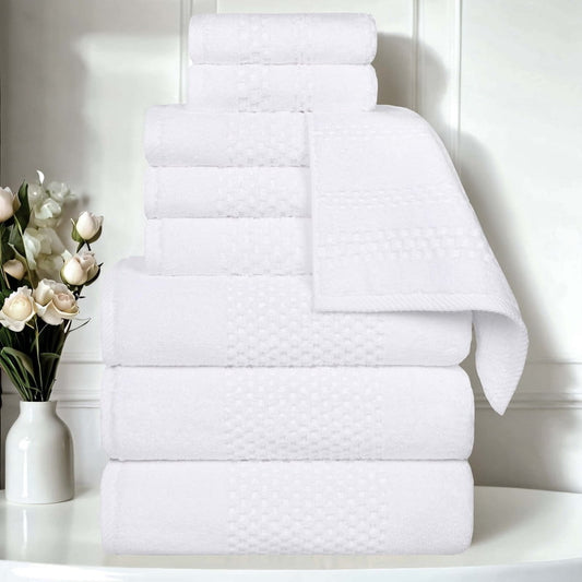 Superior Playa Zero Twist Cotton Solid Waffle Textured 9 Piece Towel Set, White