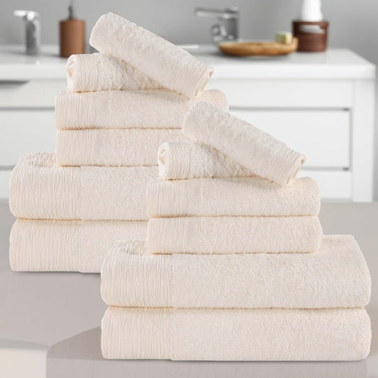 Superior Rayon From Bamboo Soft 12-Piece Towel Set, Cotton Blend Modern Towels, Ivory
