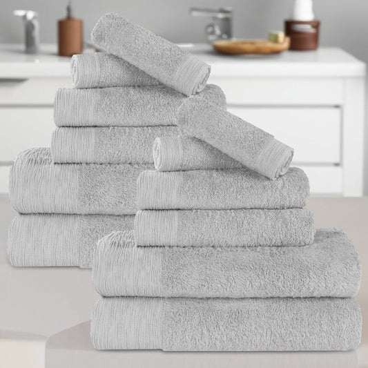 Superior Rayon From Bamboo Soft 12-Piece Towel Set, Cotton Blend Modern Towels, Platinum