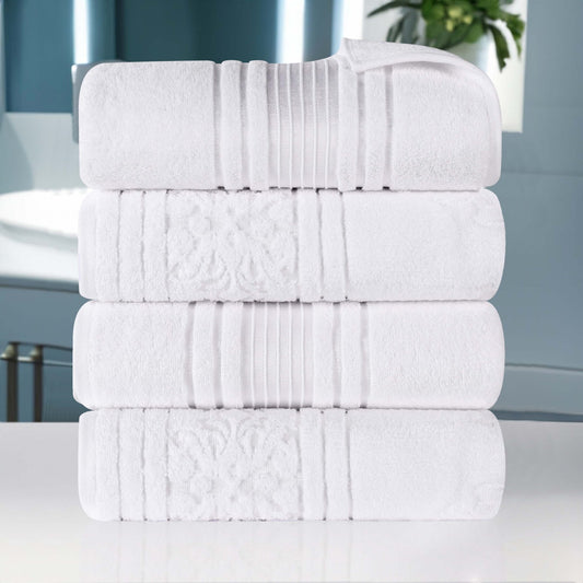 Superior Sadie Zero Twist Cotton Floral Bath Towel Set of 4 , Ultra Soft Towels, White