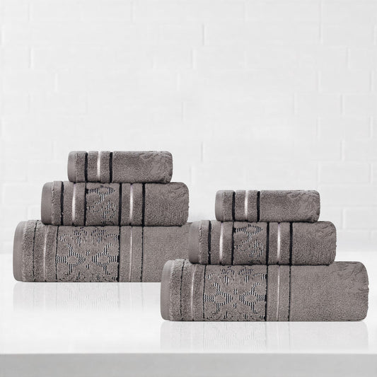 Superior Sadie Zero Twist Cotton Jacquard Hand Towel Set, Ultra Soft Towels, Charcoal