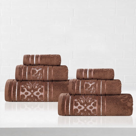 Superior Sadie Zero Twist Cotton Jacquard Hand Towel Set, Ultra Soft Towels, Chocolate