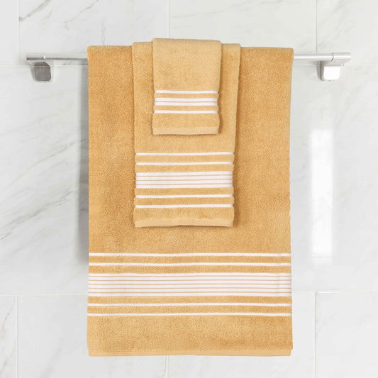 Superior Sadie Zero Twist Cotton Solid 3 Piece Towel Set, Ultra Soft Towels, Gold