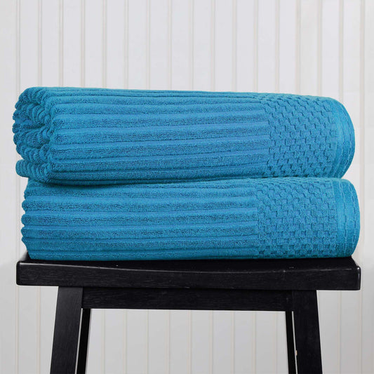 Superior Soho Ribbed Cotton Absorbent Bath Sheet Set of 2, Azure
