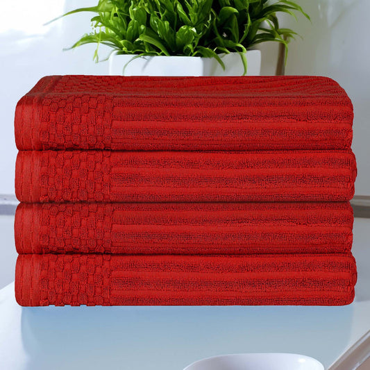 Superior Soho Ribbed Cotton Absorbent Bath Towel Set of 4, Burgundy