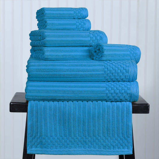 Superior Soho Ribbed Cotton 8-Piece Assorted Towel Set, Azure