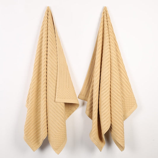 Superior Soho Ribbed Cotton Absorbent Bath Sheet Set of 2, Gold