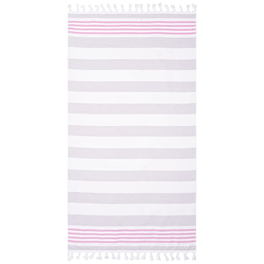 Superior Summery Stripe Fouta Cotton Beach Towel with Fringe, 35" x 68"