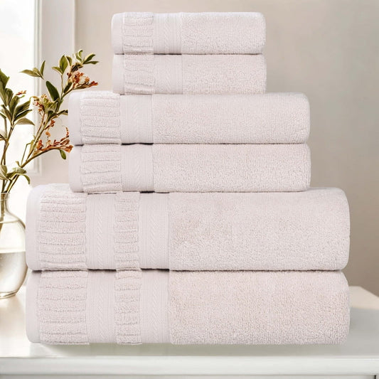 Superior Venice Ribbed Textured Border Zero Twist 6 Piece Towel Set, Silver