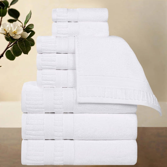 Superior Venice Ribbed Textured Border Zero Twist 9 Piece Towel Set, White