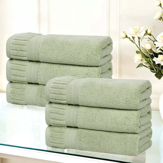 Superior Venice Ribbed Textured Border Zero Twist 12 Piece Towel Set, Ivory