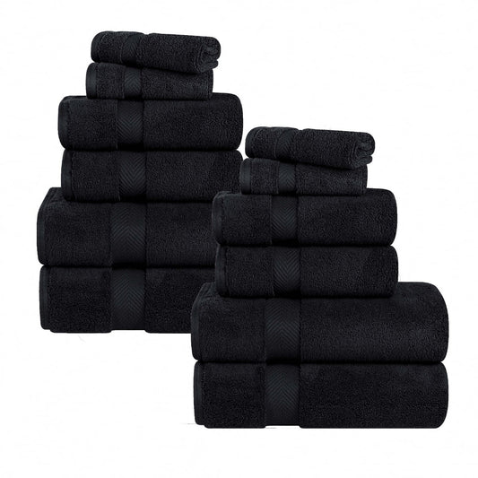 Superior Zero Twist Cotton 12-Piece Towel Set, Super Soft Towels, Black