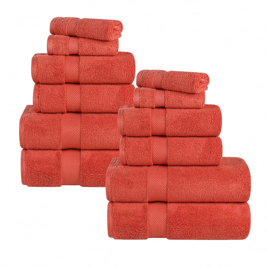 Superior Zero Twist Cotton 12-Piece Towel Set, Super Soft Towels, Brick