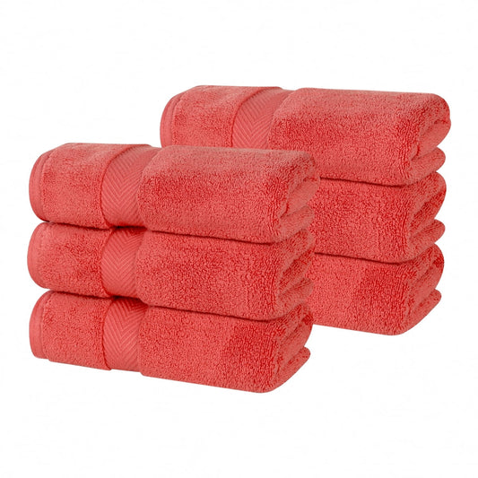 Superior Zero Twist Cotton 6-Piece Hand Towel Set, Super Soft Towels, Coral