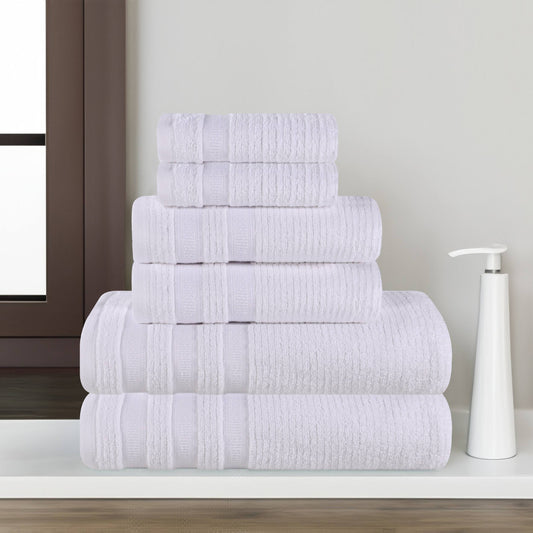 Superior Zero Twist Cotton Ribbed Geometric 6-Piece Towel Set, Ultra Soft Quick Dry, White