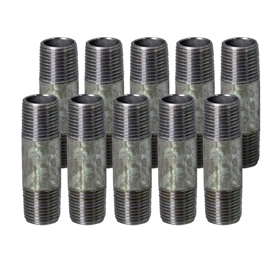 Supply Giant 1/4" x 5", Steel Pipe, pre cut Industrial Pipe, Threaded Pipe Nipples and Fittings, Build Vintage DIY Furniture, Galvanized (Pack Of 10)