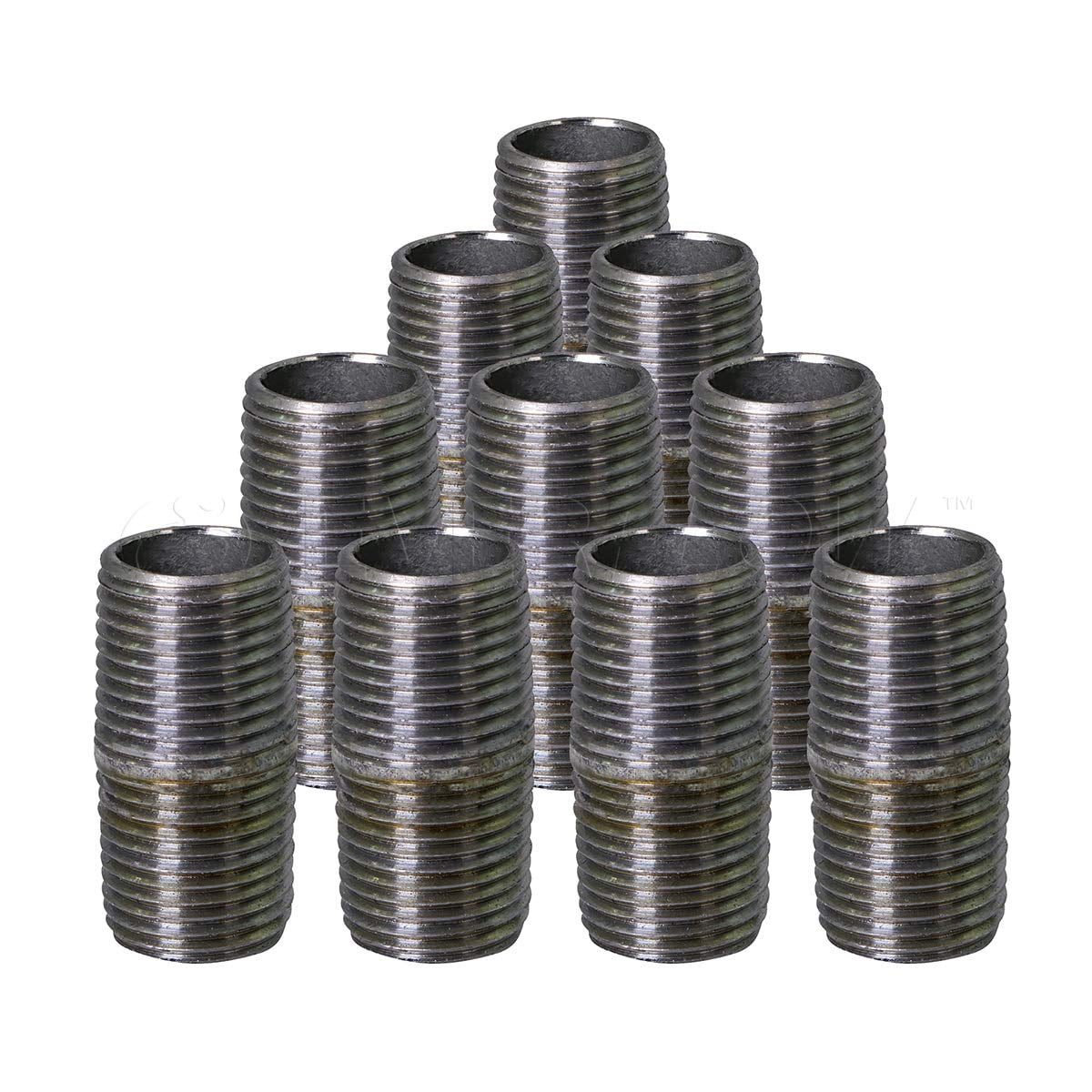Supply Giant 3" x 1", Closed Steel Pipe, pre cut Industrial Pipe, Threaded Pipe Nipples and Fittings, Build Vintage DIY Furniture, Galvanized (Pack Of 10)
