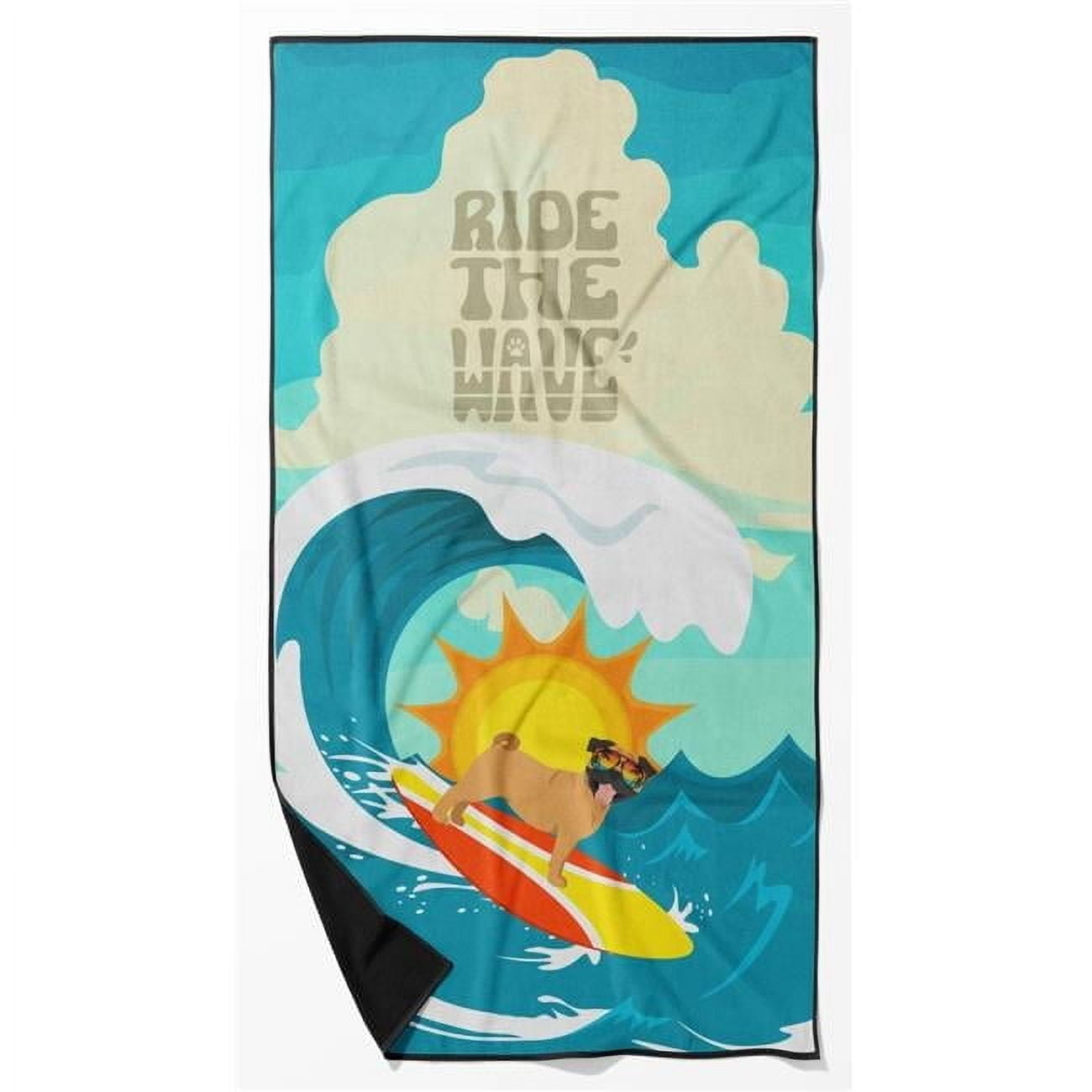 Surfer Dog Apricot Pug Premium Beach Towel 30 in x 60 in