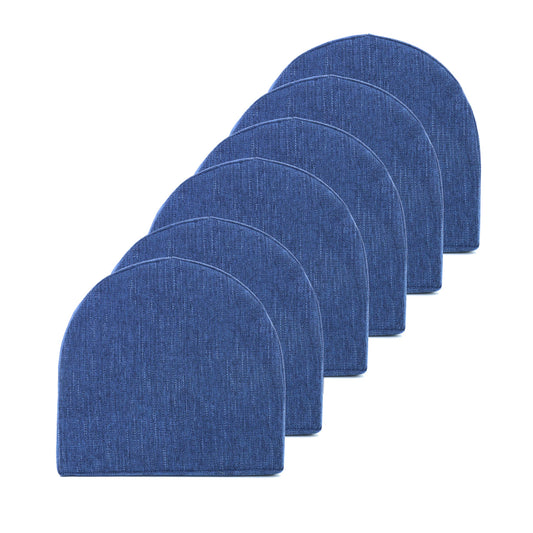 Sweet Home Collection U-Shape Molded Memory Foam Chair Pads With Ties Navy 6 pack
