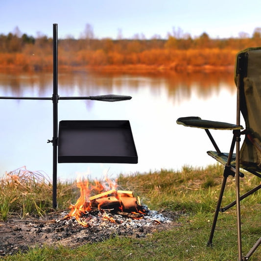 Combo de SartÃ©n Giratoria para Parrilla de Fogata, Parrilla de Acampar PortÃ¡til y Resistente con Rejilla de Parrilla de Altura Ajustable y SartÃ©n para Parrilla y Bolsa de Transporte, Negro