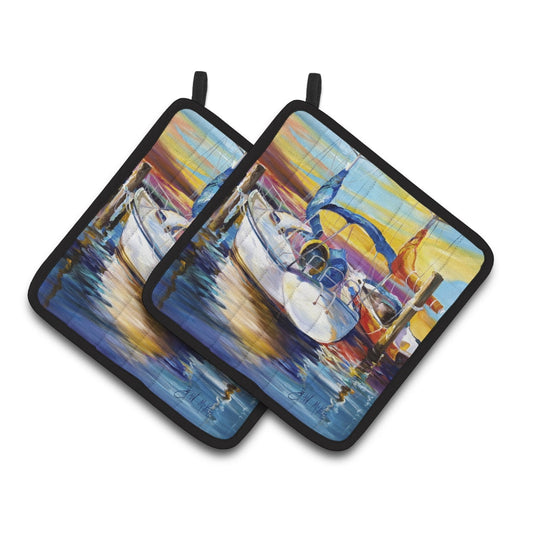 Carolines Treasures JMK1243PTHD Symmetry again Sailboats Pair of Pot Holders , 7.5HX7.5W, multicolor