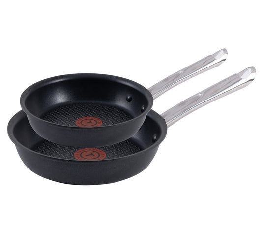 T-fal Cook & Strain Non-stick Juego de 2 Sartenes, Sartenes de 10 Pulgadas y 11.5 Pulgadas, Negro