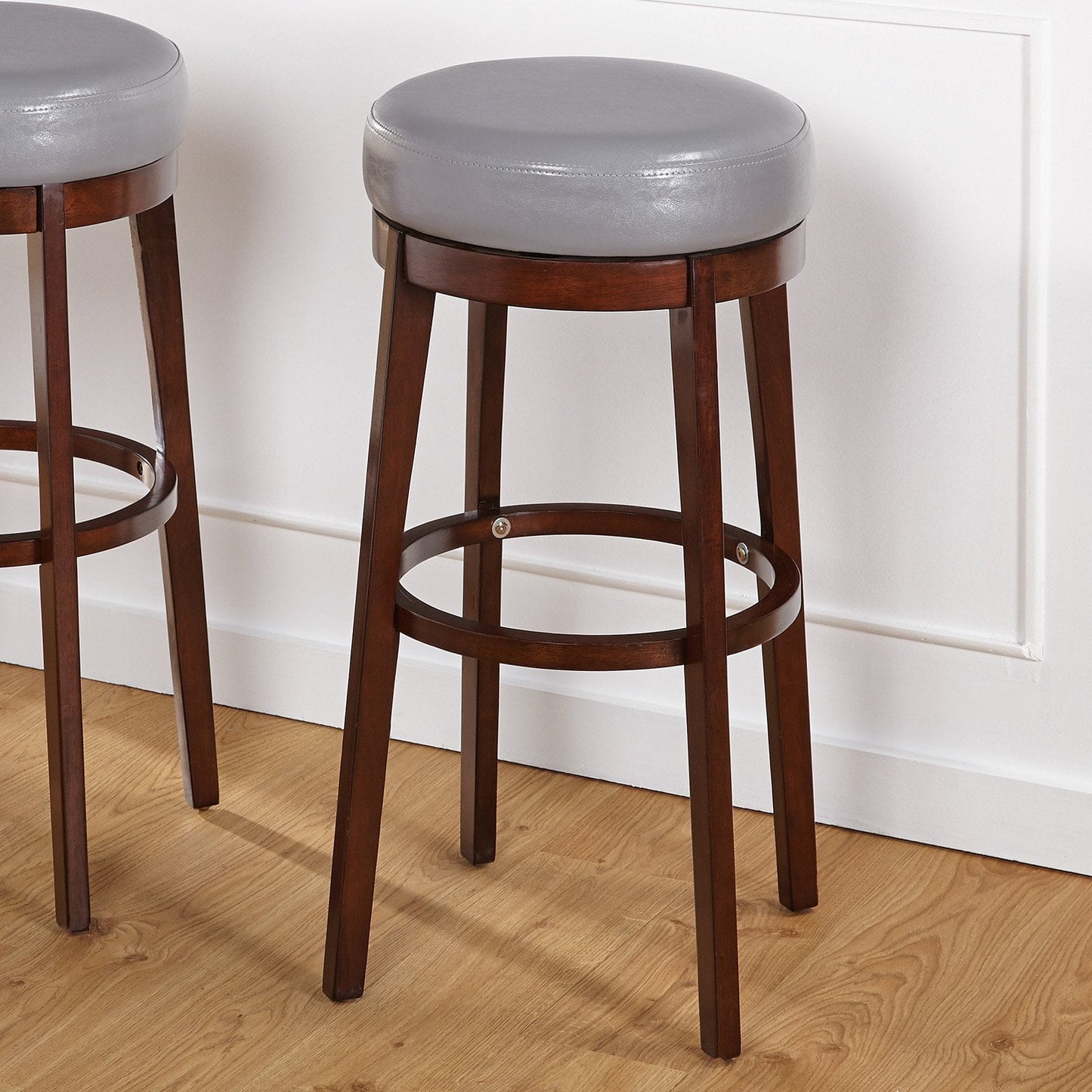 TMS Avenue 30" Round Indoor Swivel Bar Stool, Rich Brown/Gray Faux Leather