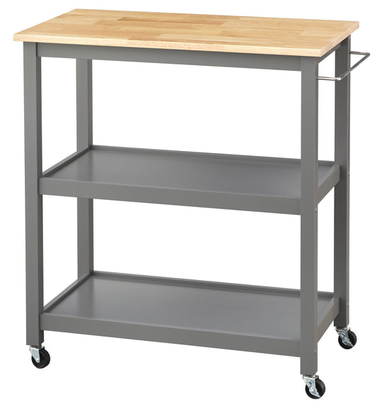 TMS Mylah 2-Tier Butcher Block Rolling Kitchen Storage Cart with Towel Rack, Black