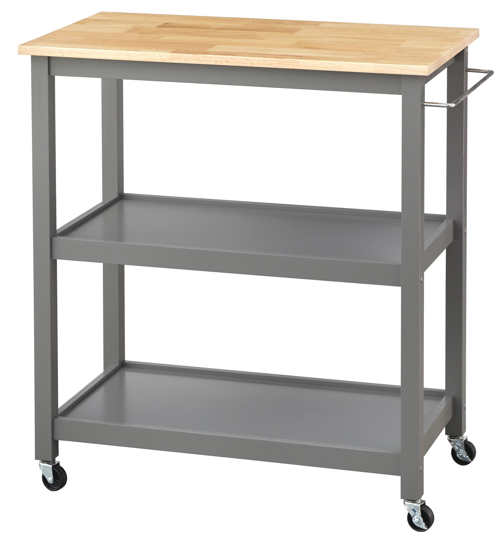TMS Mylah 2-Tier Butcher Block Rolling Kitchen Storage Cart with Towel Rack, Charcoal Gray